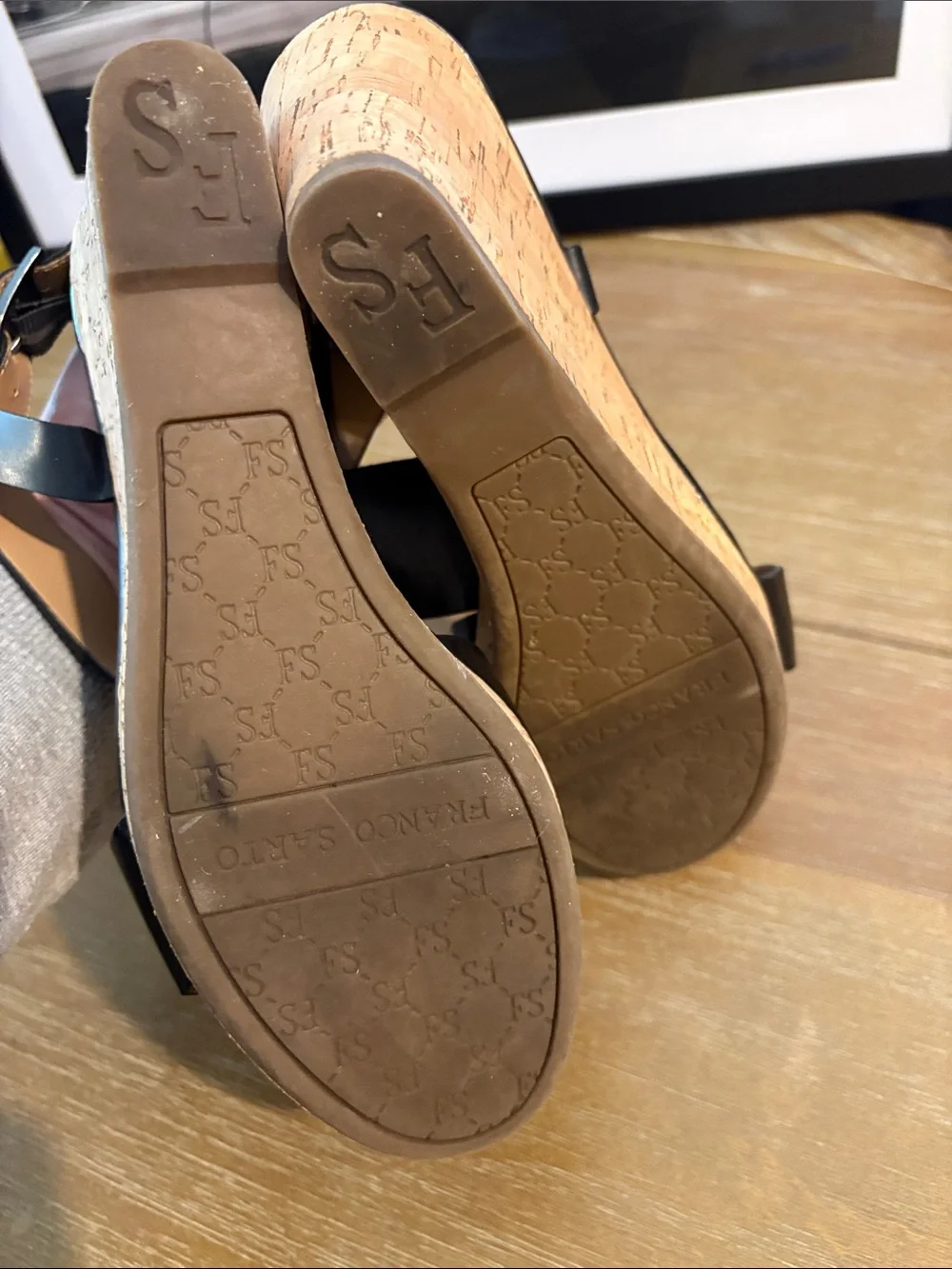 Franco Sarto Black Cork Wedge Sandals